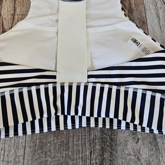 Athleta High Moon Sports Bra Stripes Size XS X-Small Navy Blue White Racerback - Picture 6 of 12